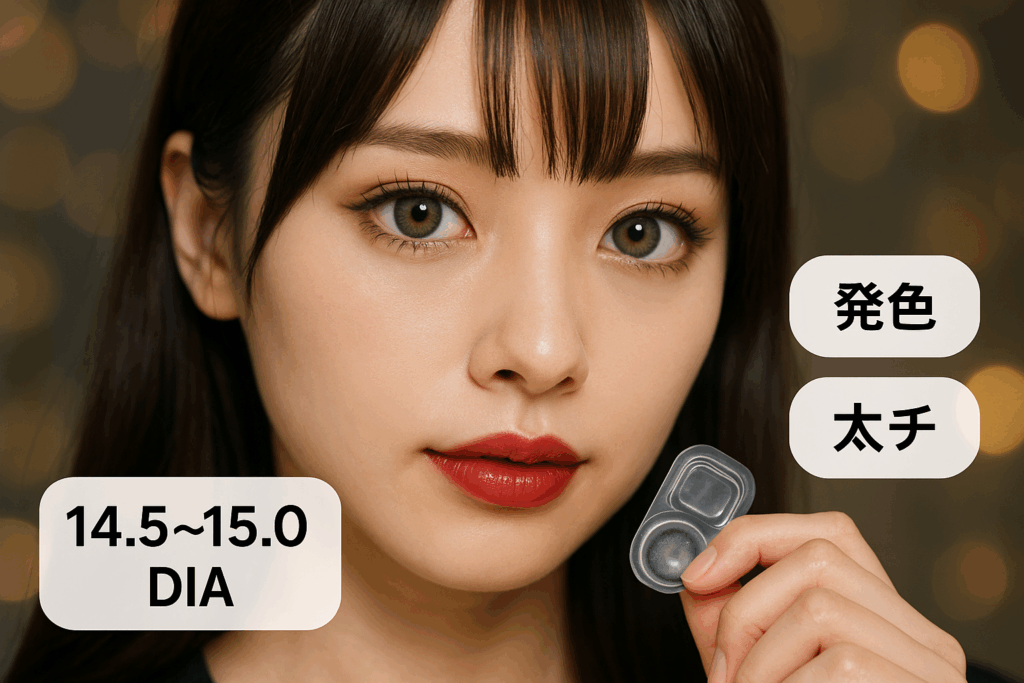 DIA14.5〜15.0×高発色カラコンをつけている女性