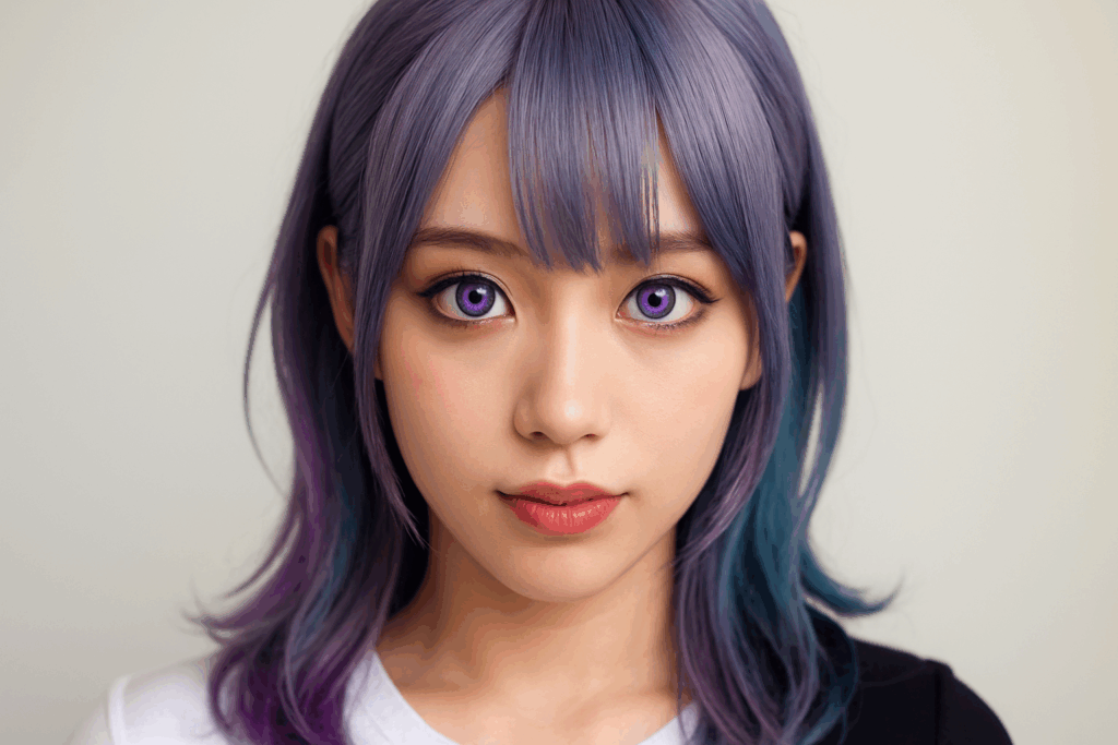 乱視OKのコスプレカラコンをつけている女性