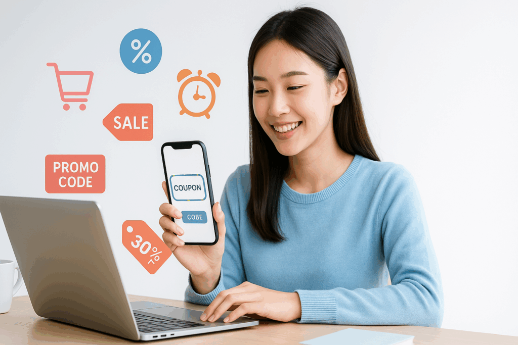クーポンを使ってアットレンズから購入している女性