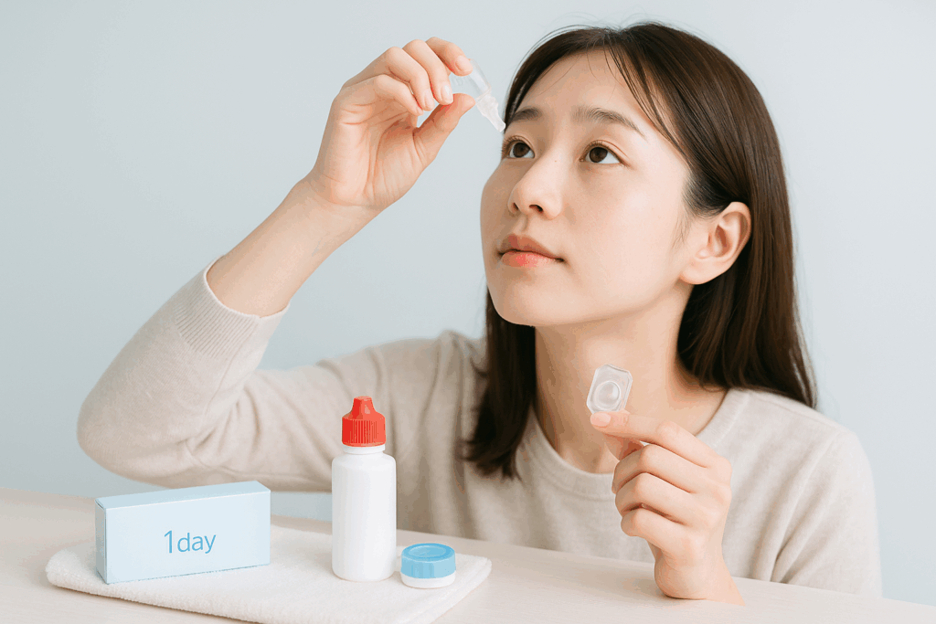 敏感・アレルギー体質向け点眼をしている女性