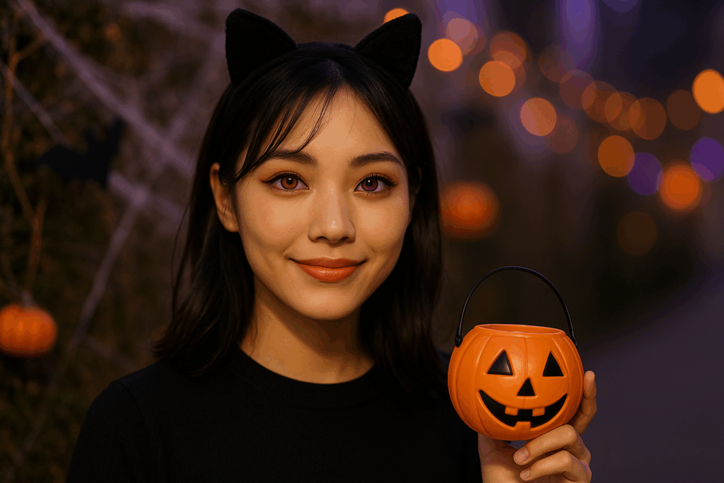 ハロウィン向けカラコンをつけている女性