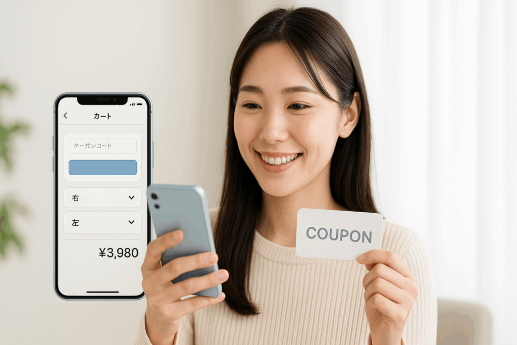 アットレンズクーポンでコンタクトを購入している女性