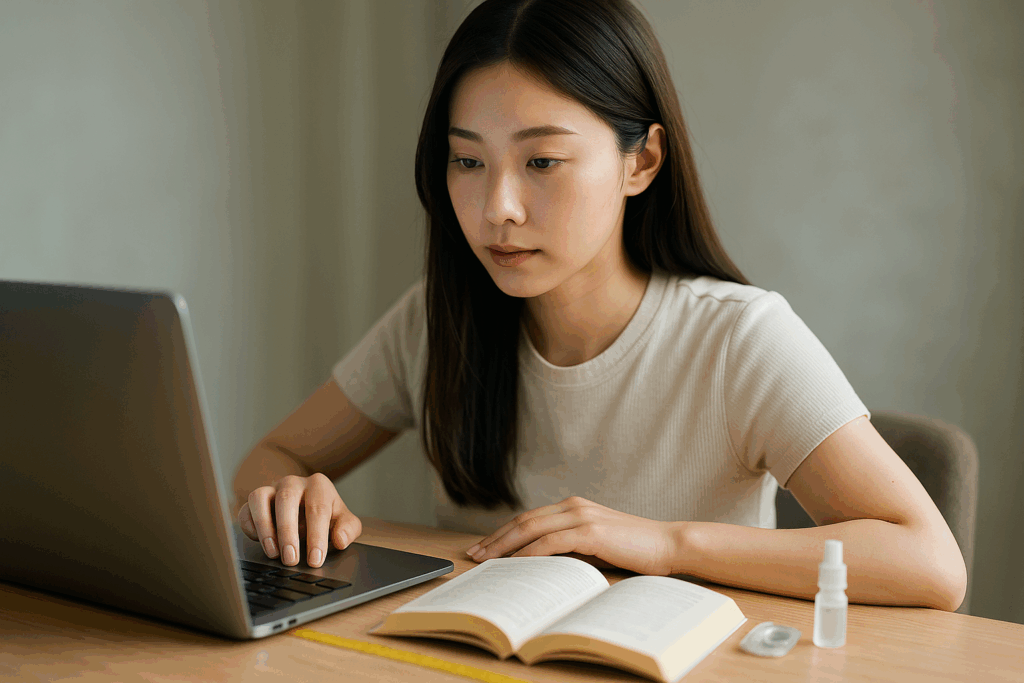 PCに強いカラコンをつけている女性