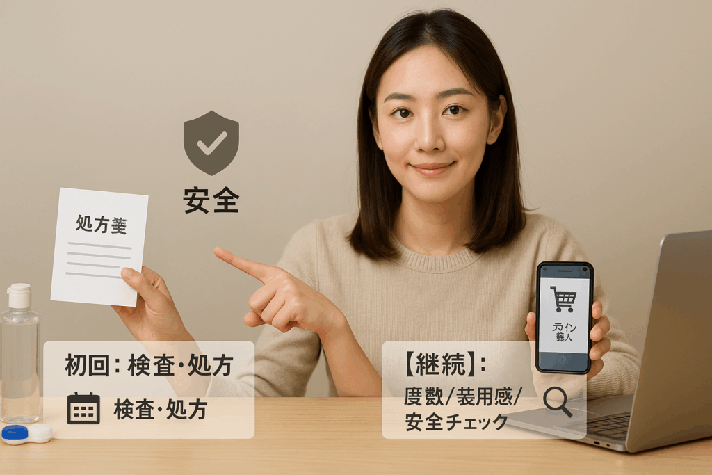 カラコン購入に処方箋は必要か調べている女性