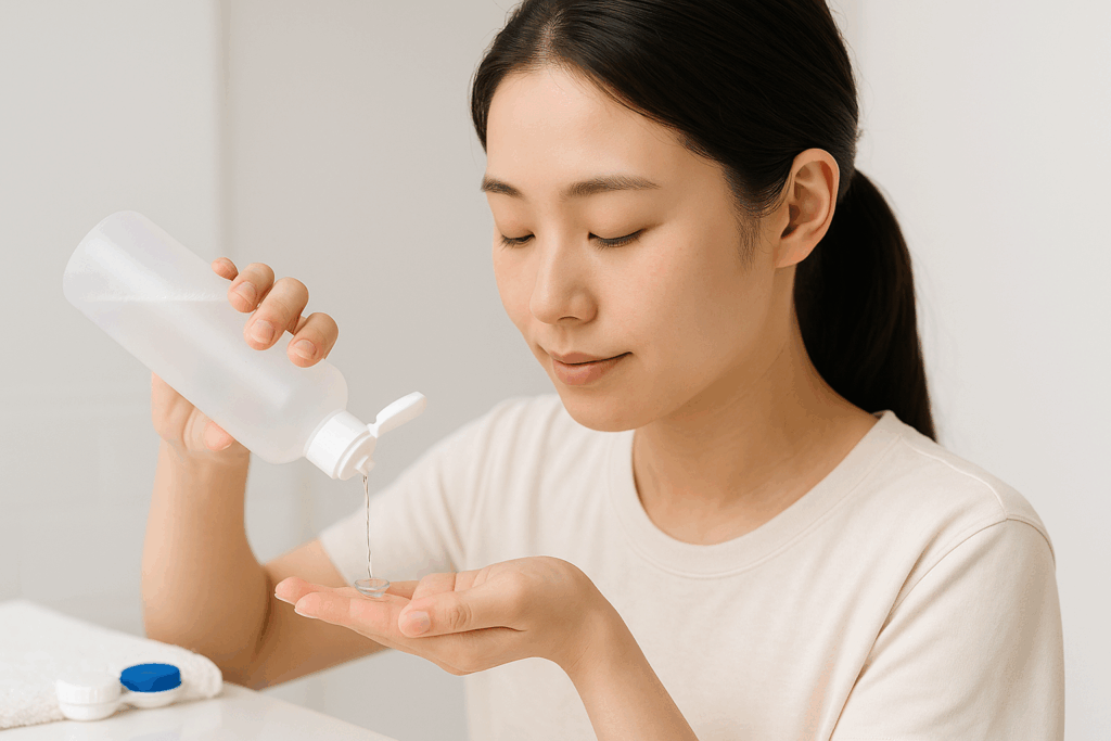 コンタクトレンズを洗っている女性
