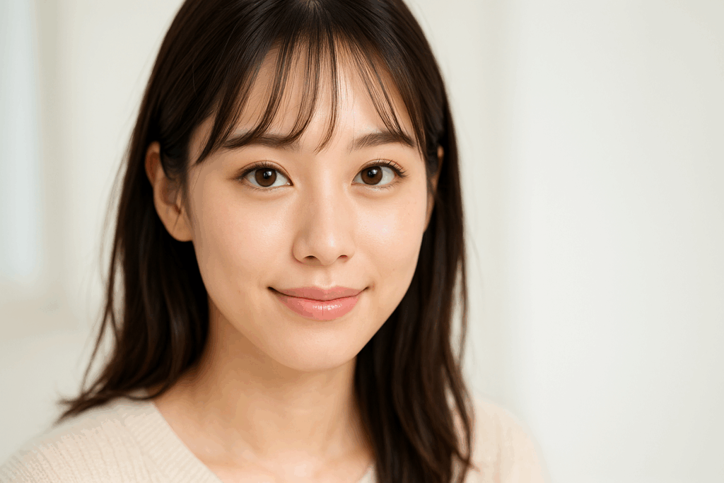 小さめ直径で自然盛れるレンズをつけいている女性