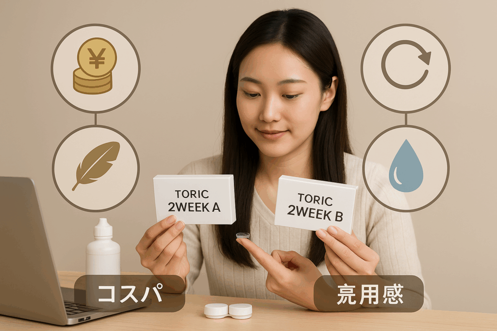 乱視用カラコンを比較している女性