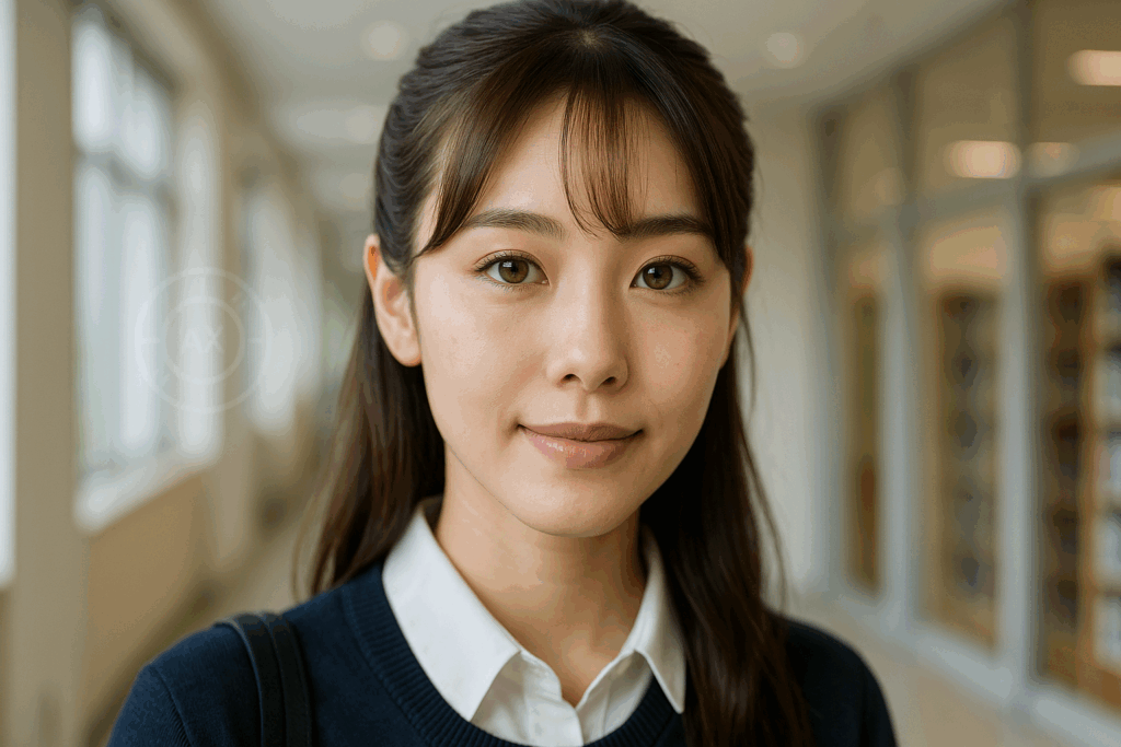 スクールOKなナチュラルなコンタクトをつけている女子高生