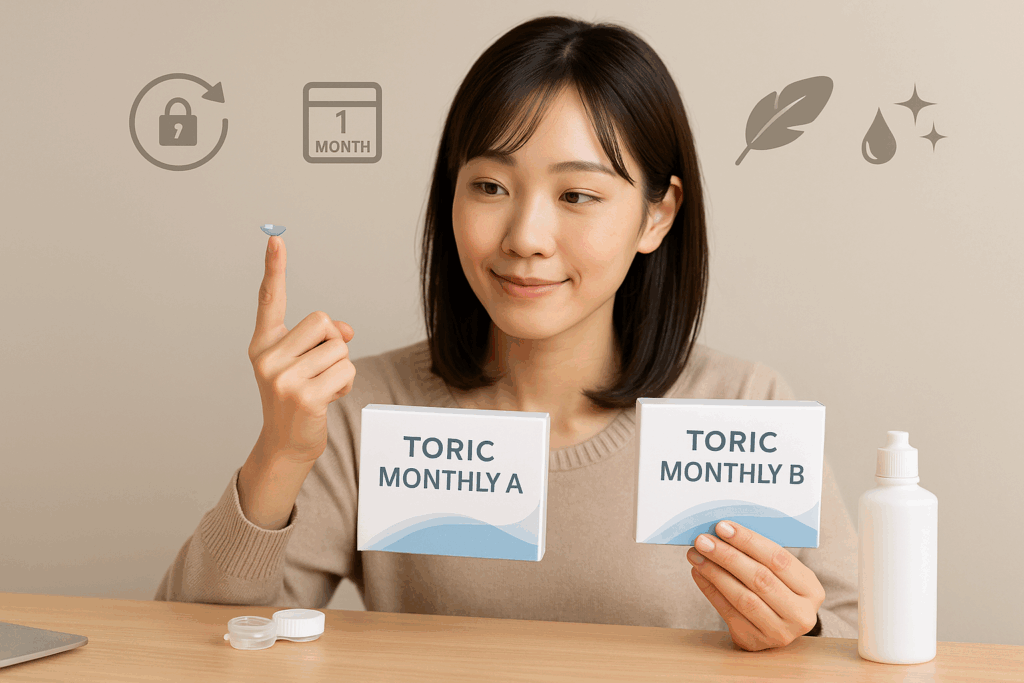 乱視用マンスリーを比較している女性