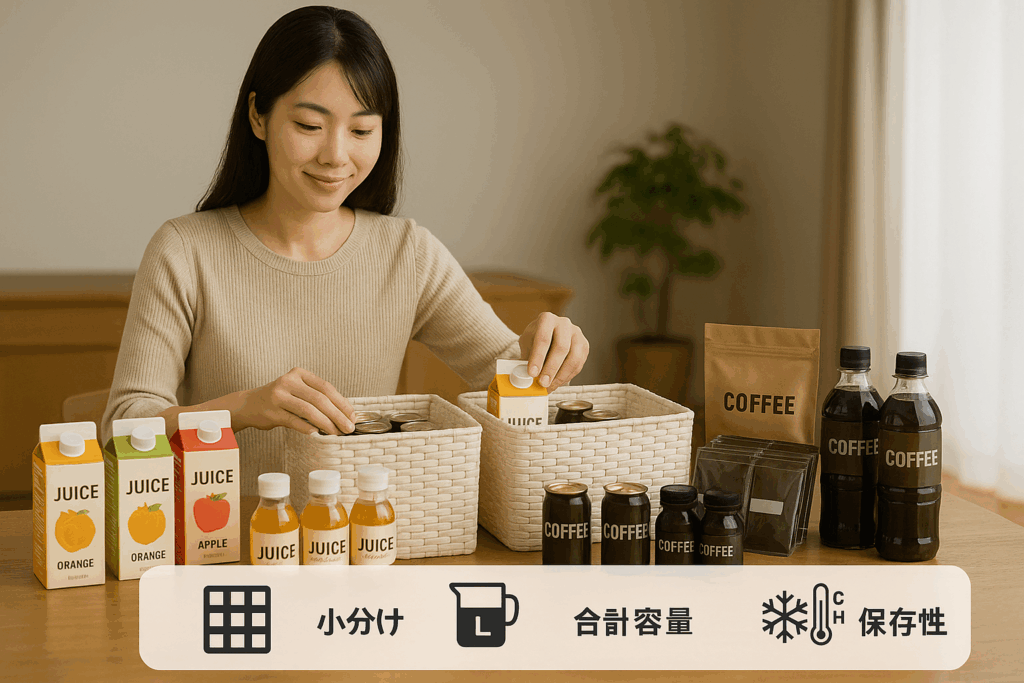 ふるラボ|飲料バラエティ(ジュース・コーヒー)を購入している女性