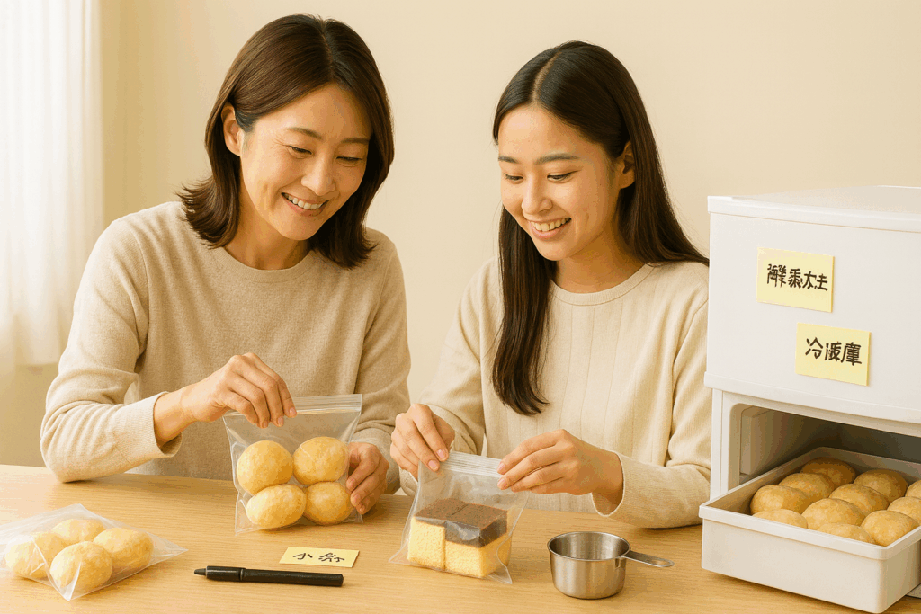 ふるラボ|パン・スイーツを小分けにしている母と娘