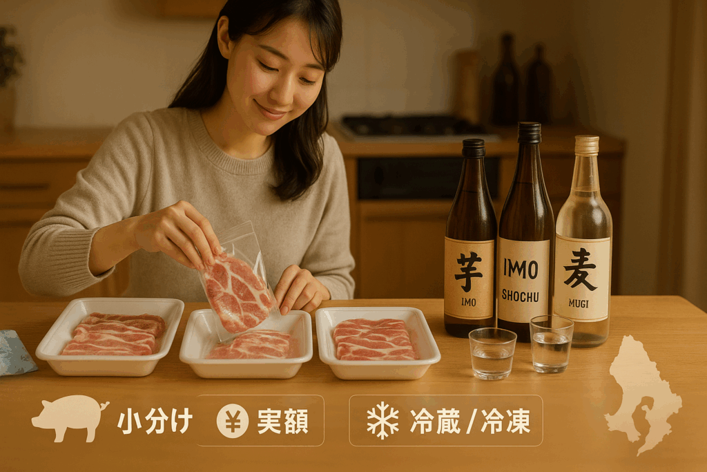 ふるラボ|鹿児島県(黒豚・焼酎)を購入している女性