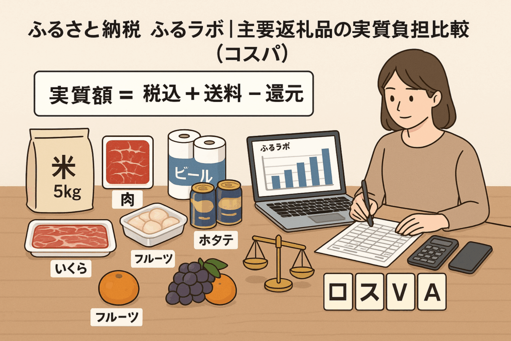 ふるラボ|主要返礼品の実質負担を計算している