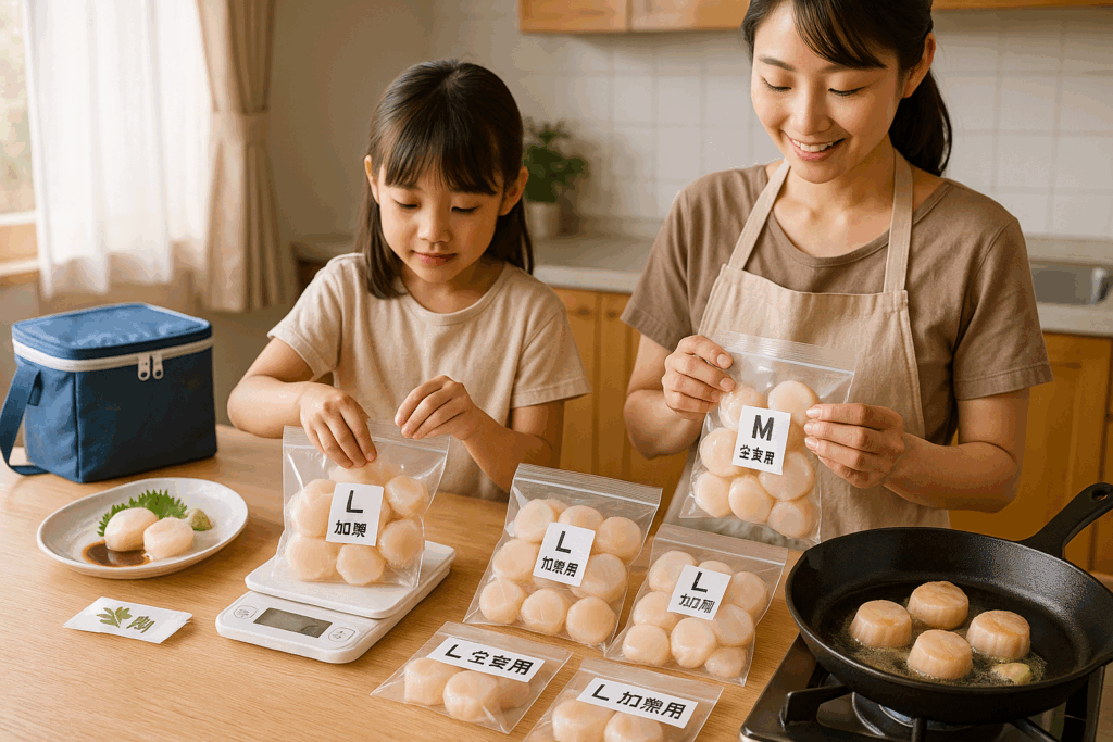ふるラボ|ホタテを購入している親子