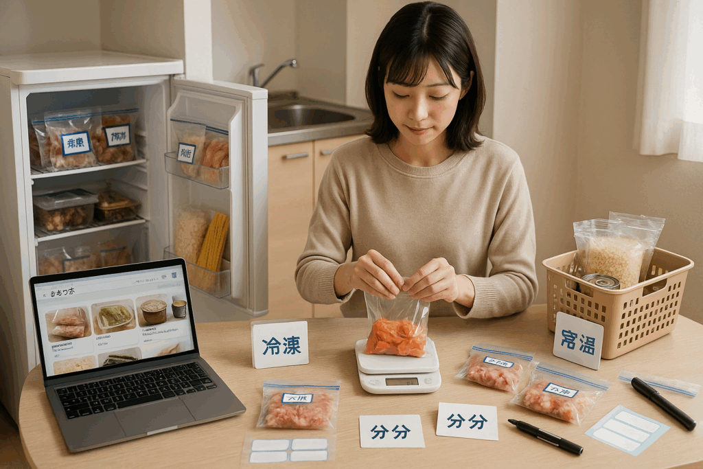 ふるラボ|一人暮らし向け返礼品を冷蔵庫に入れている女性