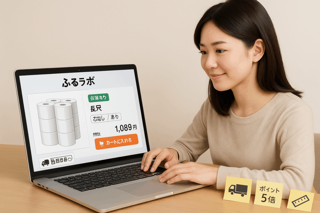 ふるラボ|トイレットペーパーを購入している女性
