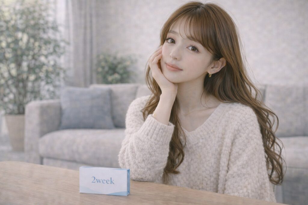 2weekカラコンのケースと女性
