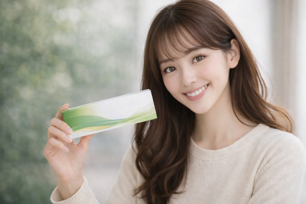 2weekカラコンを手にしている女性