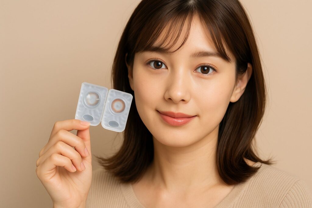 オリーブ系のカラコンをつけている女性