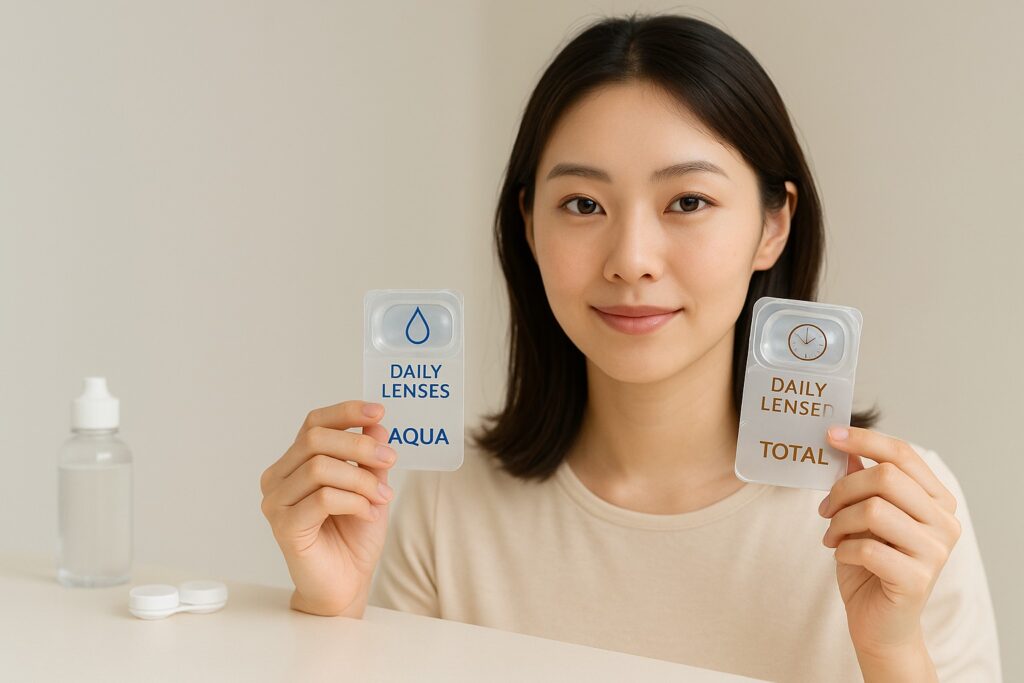 デイリーズのカラコンを選んでいる女性