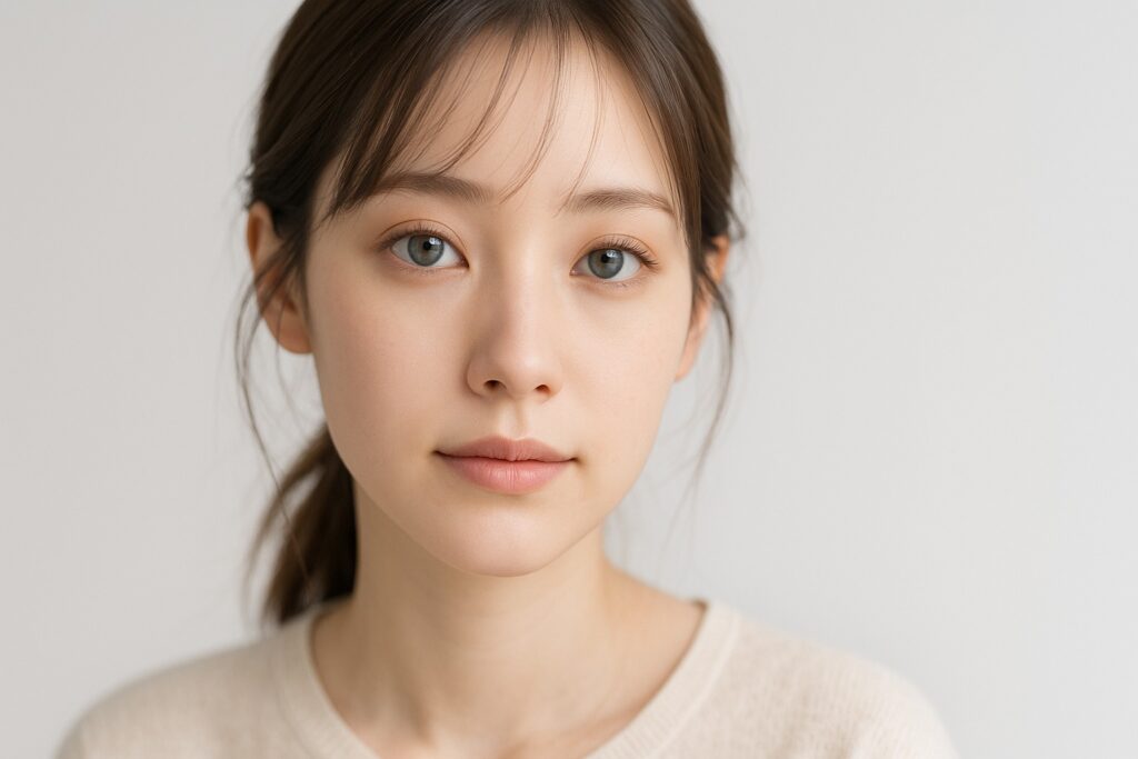 グレー系カラコンをつけている女性