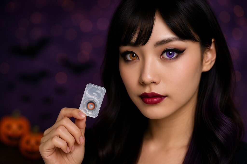 ハロウィン向け高発色カラコンをつけている女性