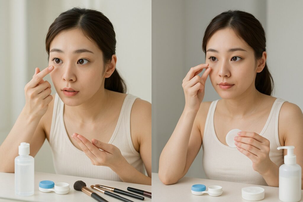 メイクしている女性とカラコン