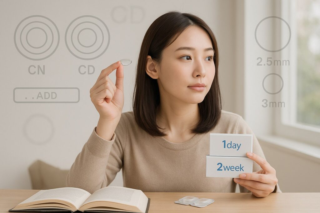 遠近両用コンタクトをつけている女性