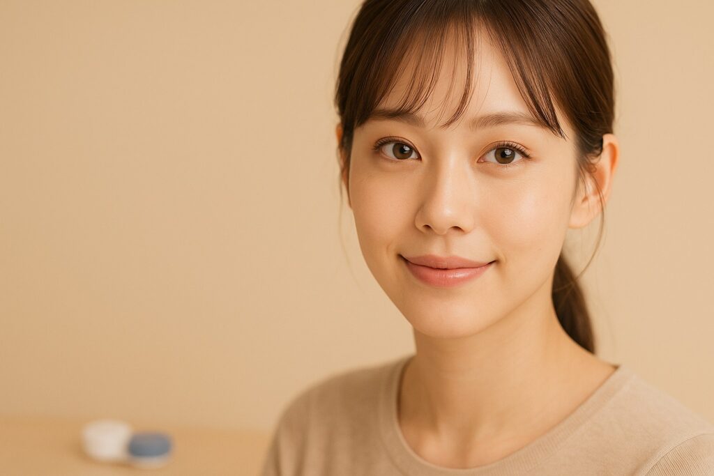 ナチュラル系カラコンをつけている女性