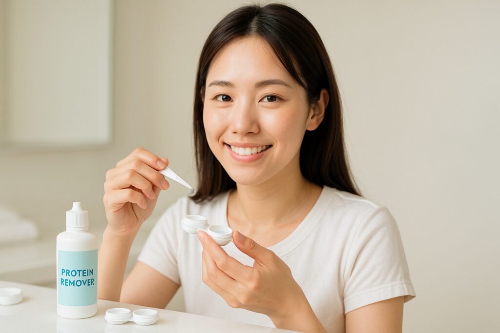 アレルギー対処のためレンズをつけている女性