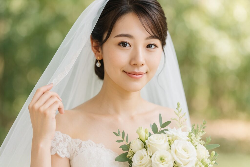結婚式・前撮りに合う色に合うコンタクトをしている花嫁