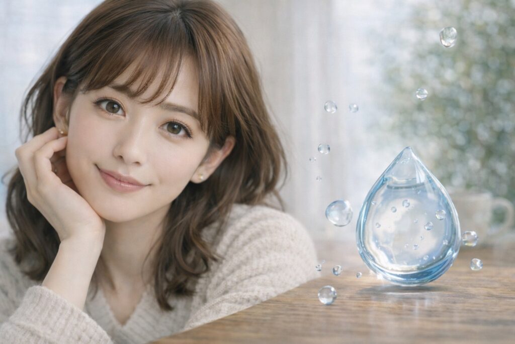 うるおい系のカラコンをつけているかわいい女性