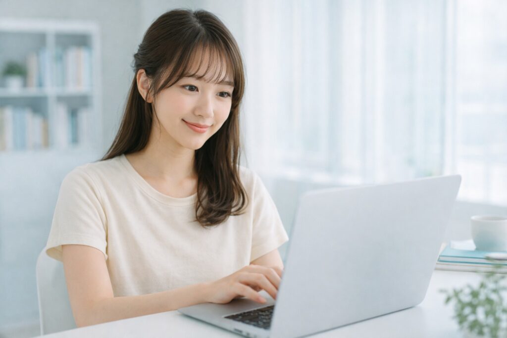 オフィスでの集中した女性