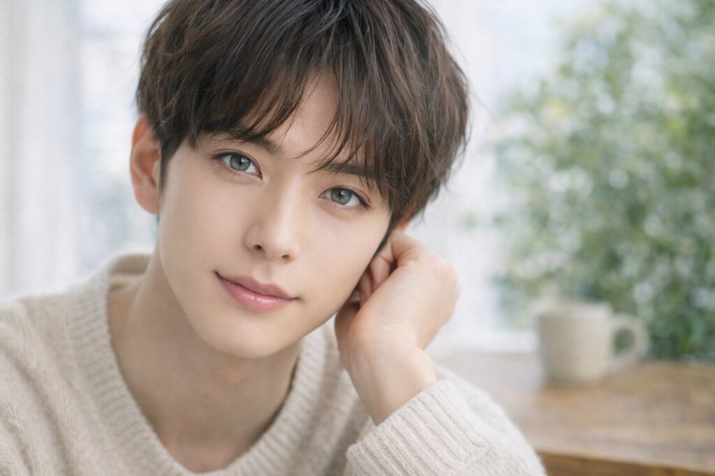 カラコンをつけている穏やかな表情の青年