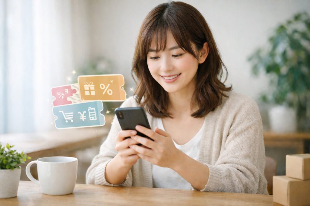 クーポンを探す女性