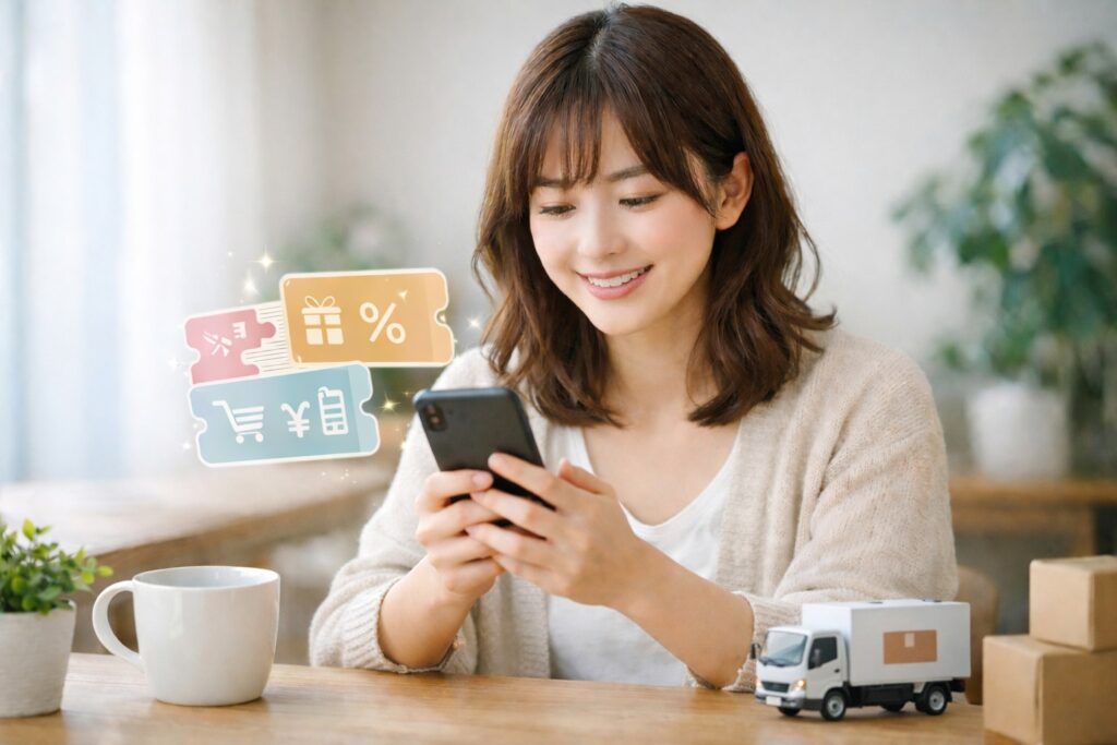 クーポン探し中の女性