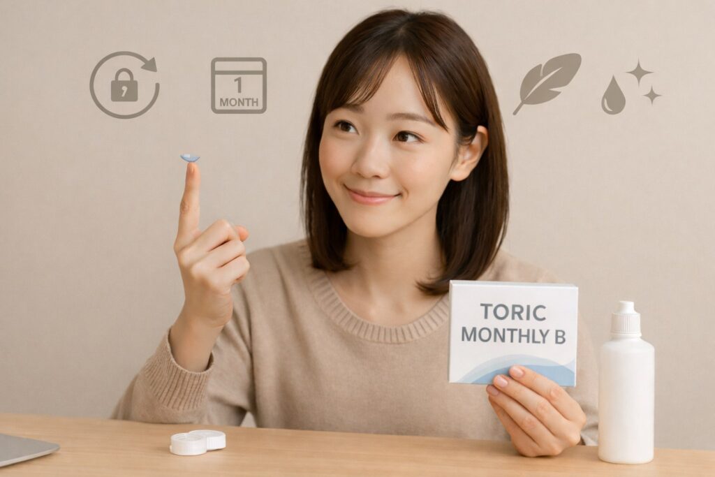 乱視用マンスリーを比較している女性