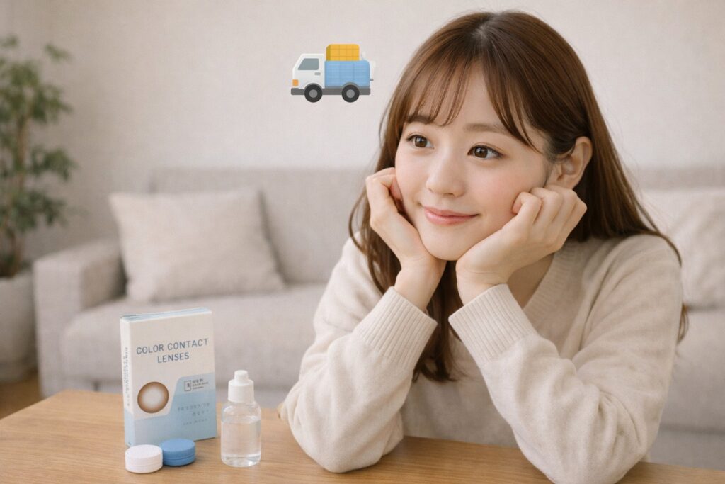 コンタクトレンズの到着を待つ女性