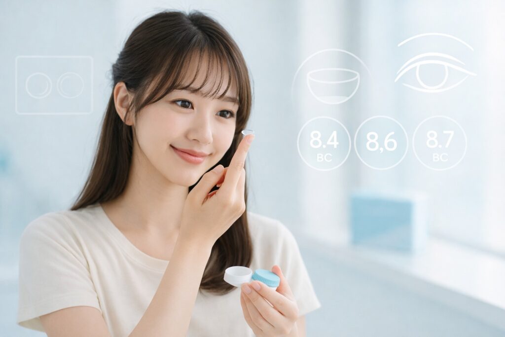 BC8.6前後の人気モデルカラコンをつけている女性