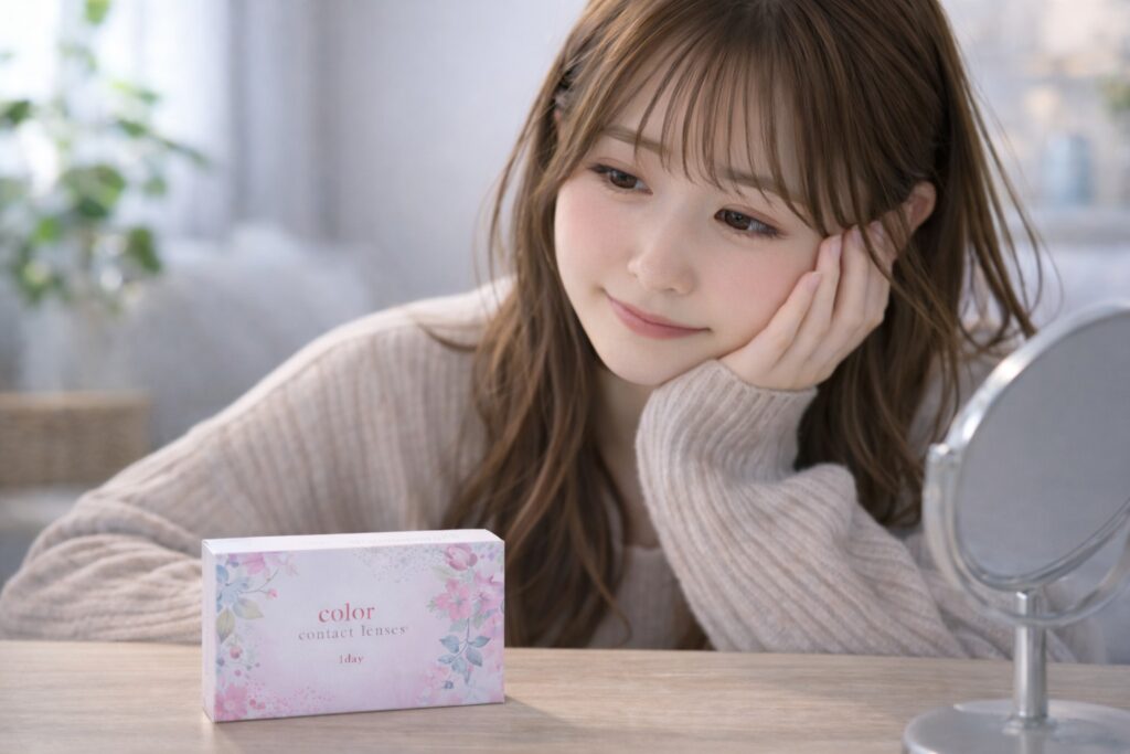 初めてのカラコンにチャレンジしている