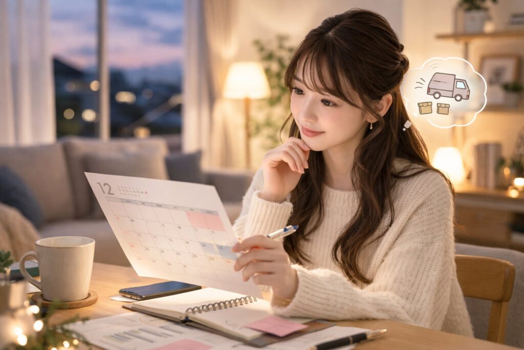 年末の配送を確認している女性