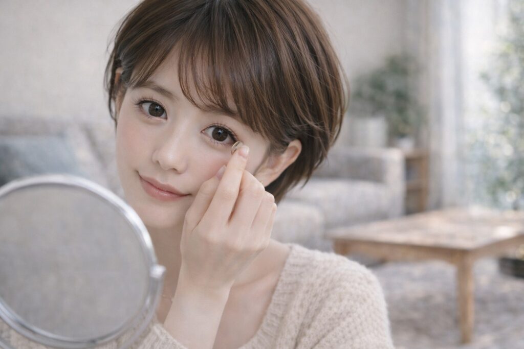 度なしコンタクトレンズを入れる女性
