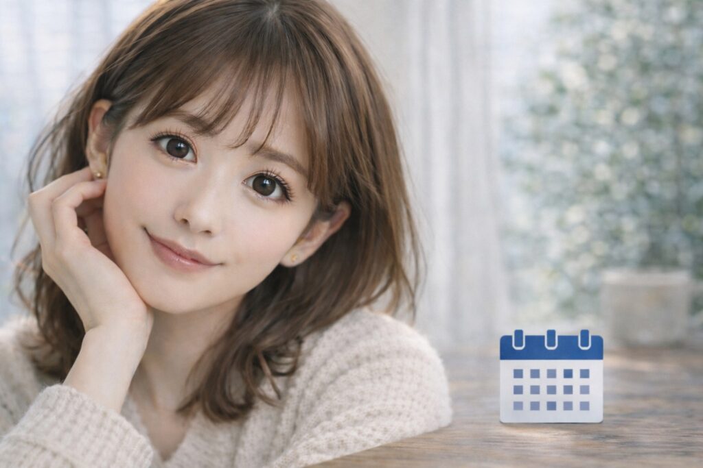 穏やかな表情の女性とカレンダー