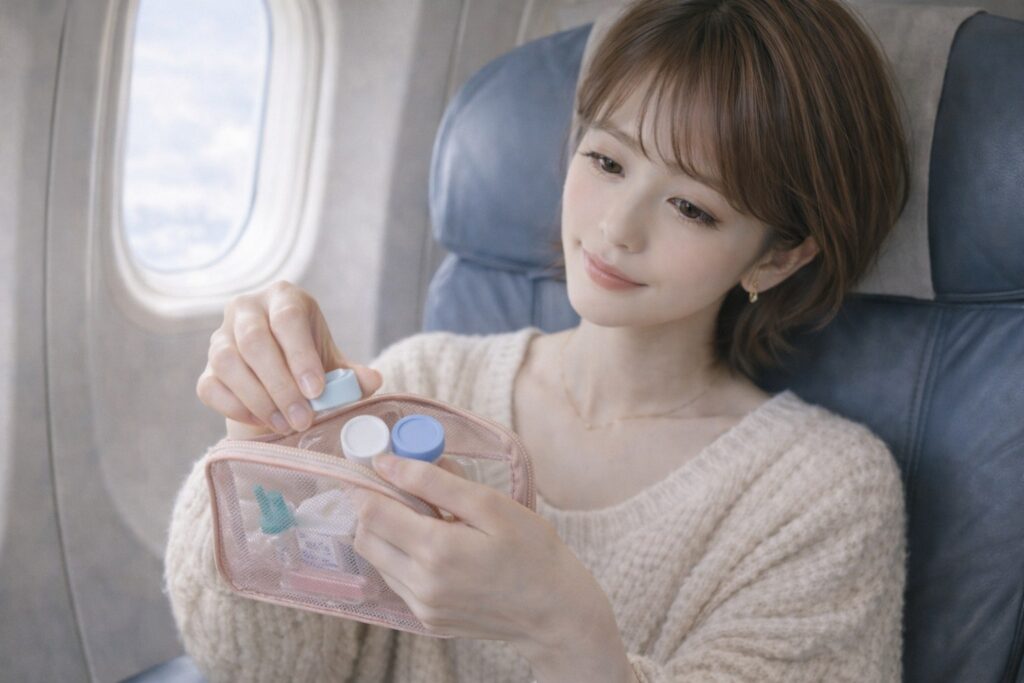 飛行機内でのコンタクト整理整頓